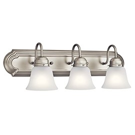 Kichler 24" 3-Light Vanity Bath Light in Brushed Nickel, Modern Bathroom Light with Clear Satin Etched Glass, (24" W x 8" H), 5337NIS