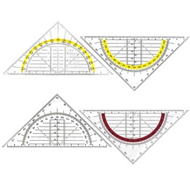 AUEFUDQ Set Square, Set of 4 Geometry Triangle Ruler Set, Transparent Set Square with Handle, Drawing Triangle Protractor Set, Plastic Geometry Triangle for Students, Office, Designer, Painting,