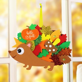 Winlyn 24 Sets Fall Craft Kits Fall Kids Crafts DIY Fall Leafy Hedgehog Ornaments Decorations Art Sets Fall Leaf Foam Stickers Arts and Crafts Googly Eyes for Kids Thanksgiving Classroom Activities