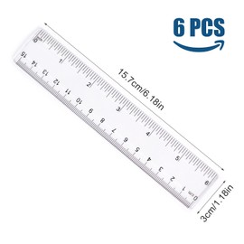 Redamancy 6 Pcs 15cm Rulers, 6 Inch Clear Plastic Ruler, Shatterproof Rulers, Transparent Straight Ruler Measuring Ruler Tool for Student School Office Teaching Ruler