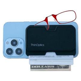 ThinOptics Readers with Wallet - Armless On-Nose Reading Glasses - Slim Wallet Attaches to Phone - MagSafe Compatible - Red 2.50x
