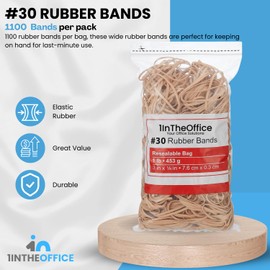 1InTheOffice Rubber Bands #30, Size 30 Rubber Bands, 0.04" Gauge, Beige, 1 lb Box, (1,100/Pack)
