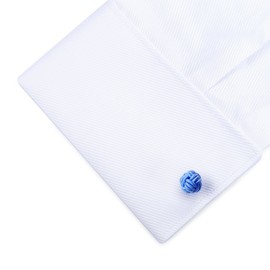 HONEY BEAR Silk Knot Cufflinks Fabric for Mens Shirt for Business Wedding Gift (Blue)