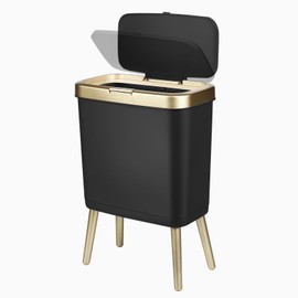 Yatgowell Small Trash Can for Bathroom, Tall Garbage Can with Lid, 4 Gallon Modern Trash Can with Legs, Plastic White Trash Can Waste Basket for Bedroom, Living Room,Office.