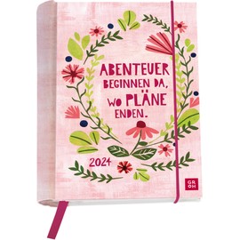 Book Calendar 2024: Adventures Begin Where Plans End: Weekly Calendar with 12 Postcards (Diary for the Handbag) with Bookmark, Spiral Bound, Elastic Band and Slip Pocket