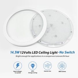 Dream lighting RV Light Interior 12 Volt LED Panel Ceiling Light Warm White 800 Lumens, Surface Mount, 8.5 inch