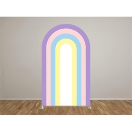Pastel Rainbow Purple Arch Backdrop Stand Covers for Girls Parties Arched Fabric Cover Kids Birthday Party Favors Decor Banner(2.5x6ft)