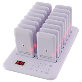 LOUKIENE Restaurant Pager System, Pagers for Restaurants Wireless Calling System Touch Keypad, 16 Pagers and Beepers for Food Truck Bars Court Restaurants Hotels Cafe Shops Clinics (White)