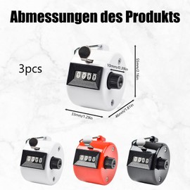 Hand Counter, Set of 3, Clicker Counter for Sports Events and Office, Hand Counter with Mechanical Counting Function, 4.3 x 4.6 x 5.5 cm in Black, White and Red