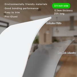 YANYE White Edge Banding, 3/4 inch x 25ft roll of Wood Veneer Melamine Edge Banding Preglued, Tape Banding for Cabinet Repair Furniture