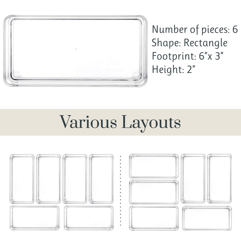 STORi SimpleSort 6-Piece Stackable Clear Drawer Organizer Set | 6"