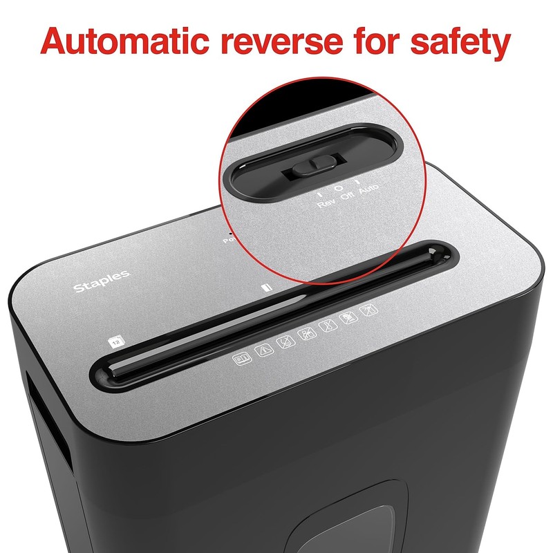 Staples Paper Shredder, 12-Sheet Cross-Cut, Anti-Jam, for Office & Home