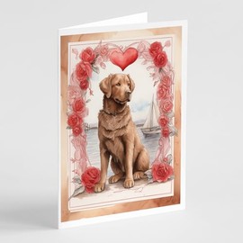 Caroline's Treasures DAC4401GCA7P Chesapeake Bay Retriever Valentine Roses Greeting Cards Pack of 8 Blank Cards with Envelopes Whimsical A7 Size 5x7 Blank Note Cards