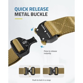 FAIRWIN Tactical Belt, Military Style Webbing Riggers Web Belt Heavy-Duty Quick-Release Metal Buckle (Brown, M - Waist 36"-42")