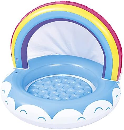 JILOng - Piscina arcoíris para bebés, 99 x 99 x 19 cm (tamaño Inflable), Altura del Techo de 64 cm, cojín de Aire Inferior JL-688017 WHRainbow,