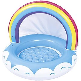 JILOng - Piscina arcoíris para bebés, 99 x 99 x 19 cm (tamaño Inflable), Altura del Techo de 64 cm, cojín de Aire Inferior JL-688017 WHRainbow,
