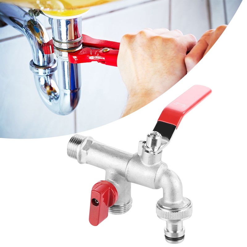 90 Degree Double Valve Water Tap 1/2" Brass Faucet Home