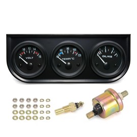BYYOUIV 52mm 3-in-1 Car Gauge Kit - Voltage Meter, Water Temperature, and Oil Pressure Gauges - Auto Dashboard Triple Gauge Set for 12V Cars