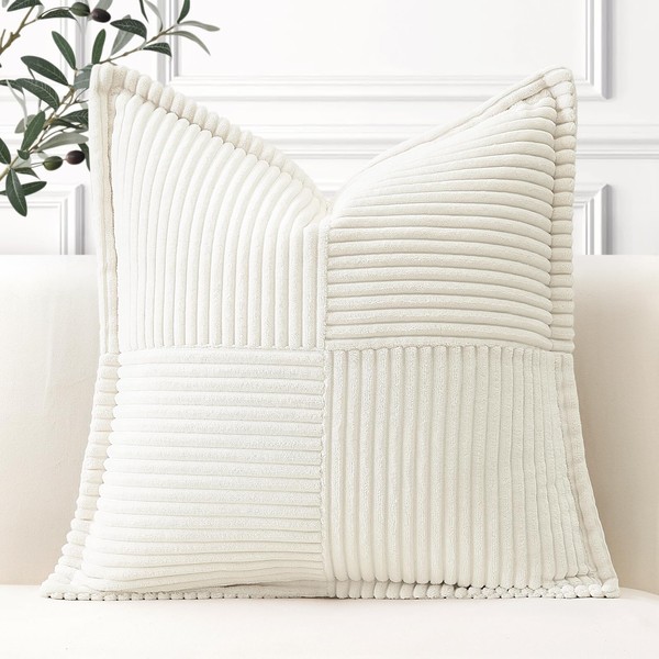 Artscope Striped Corduroy Cushion Covers with Splicing Super Soft Boho