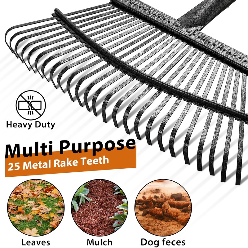 Rake for Leaves: Large 18" Wide Metal Leaf Rake, 65”