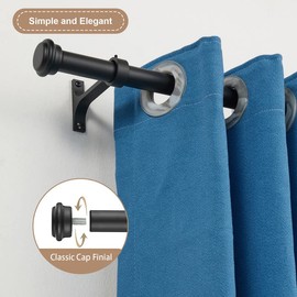 Matte Black Curtain Rods for Windows 72 to 144 Inch, Heavy Duty 1 Inch Diameter Single Curtain Rods, Black Drapery Rods with Aluminum Alloy End Cap Finials, Wall Mount and Ceiling Mount Curtain Rods