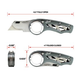 Excel Blades Revo Folding Utility Knife – Heavy-Duty Box Cutter with Aluminum Body, Quick-Change #92 Blades, 3 Lock Positions Design, Anti-Slip Finger Loop Grip, Holster Included – Grey