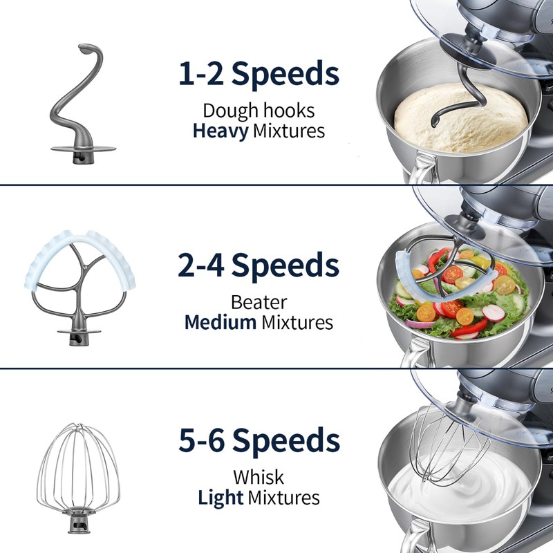 Stand Mixer, 6 QT 600W Tilt-Head Dough Mixer, 6+P speed