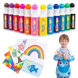 Dot Markers - 12 Colores Marcadores Lavables para Niños con Delantal Marcador, Sin Tóxicos y Fáciles de Agarrar, Ideal para Dibujar, Colorear y Aprendizaje Temprano (Clásico)
