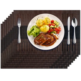 BIPASION Placemats, Placemats for Dining Table Set of 8, Heat-Resistant Washable PVC Table Mats for Kitchen Dining Room, Brown