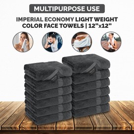 Canadian Linen Grey Washcloth Set 12”x12”, 12 Pack 100% Cotton Absorbent Quick Dry Imperial Economy Face Wash Cloths for Kitchen, Cleaning, Spa, Salon, Barber Shop, Gym, Car, Hotel, Restaurants