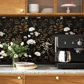 Laatse Dark Floral Wallpaper Peel and Stick Boho Wallpaper 17.5in x393in Vintage Leaf Contact Paper Vinyl Waterproof Self Adhesive Leaf Botanical Wall Paper for Bedroom Walls Kitchen Cabinet