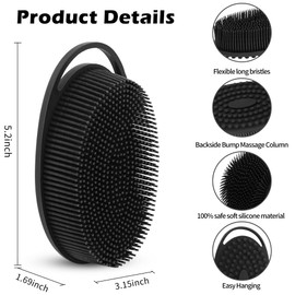 RSMKRH 2pcs Silicone Body Scrubber, Shower Brush, Gentle Exfoliating Body Scrubber, Soft Silicone Loofah, Rich Lather, Long Lasting, Suitable for Sensitive Skin Types(Carbon Black+Lime Green)
