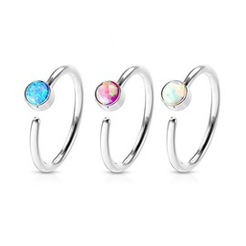 Pierced Owl Set of 3 20GA Surgical Steel Opal Set Nose Cartilage Hoop Rings (Set of 3)