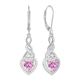 JIWOY 18k White Gold Infinity Dangle Earrings Sterling Silver Love Birthstone Jewelry for Women, Metal, created pink tourmaline