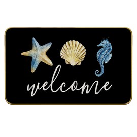 Mingnei Nautical Door Mat,Beach Door Mats Outdoor,Beach Rug,Coastal Beach Kitchen Home Doormat Door Mat,Coastal Floor Beach House Front Indoor Outdoor Entryway Rug 30 x 17 Welcome Door Mats(Black)