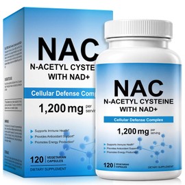 NAC 1200mg Capsules with NAD+ 50mg – High Strength N-Acetyl L-Cysteine Formula – 1150mg NAC Per Serving – Vegan Supplement – 120 Capsules