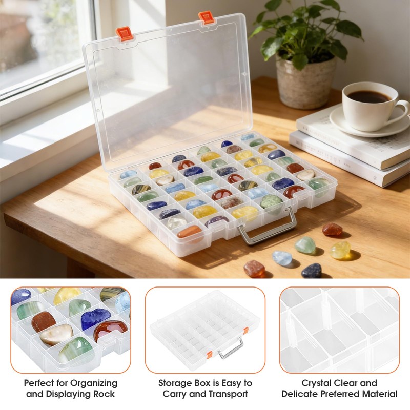 2 Pack Rock Collection Box, 48 Grids Rock Display Case