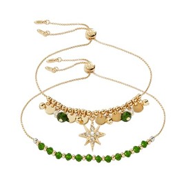 Alex and Ani North Star Bolo Bracelet, Set of 2,Shiny Gold, Green Charm, Expandable from 6.5 inches to 8 inches