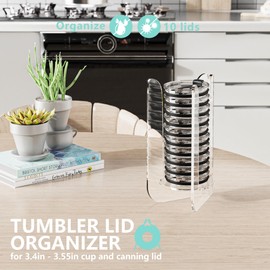 TOWARDFUN Tumbler Lid Organizer, Easy to Move Tumbler Lid Holder for Kitchen Cabinets, Countertops, Shelves, 3.4 Inch to 3.55 Inch Cup Lid Organizer-Acrylic (Clear)
