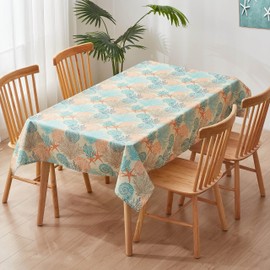Nautical Coastal Rectangle Tablecloth Beach Ocean Print Table Cloth Waterproof Stain Resistant Wrinkle-Free Table Cover for Kitchen Dining Room Indoor and Outdoor Picnic Party 52x70 Inches, C8