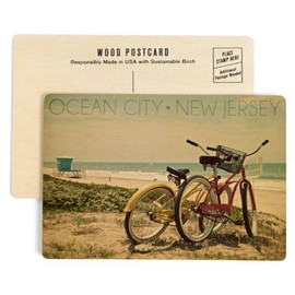 Ocean City, New Jersey, Bicycles and Beach Scene (4x6 Birch Wood Postcards, 2-Pack Stationary, Rustic Home Wall Decor)