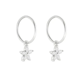 Serenity Sleepers 925 Solid Sterling Silver Sleeper Huggie Hoop Charm Earrings For Women | Flower | Dainty Zirconia Earrings - Mini Flower Hoops