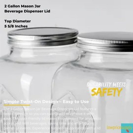 2 Gallon Mason Jar Beverage Dispenser Lid Twist-On Metal Replacement Lid, 5-5/8' Diameter - Perfect Fit