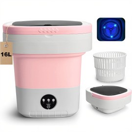 Portable Washing Machine, 16L Collapsible Mini Washer with UV-C Light & Spin Basket, 3 Cleaning Modes Small Foldable Laundry Machine for Clothes Underwear Socks Delicates Travel Camping Dorms (Pink)