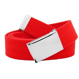 Build A Belt 1.25" Wide Silver Flip Top Belt Buckle with Canvas Web Belt (Mens Medium Red)