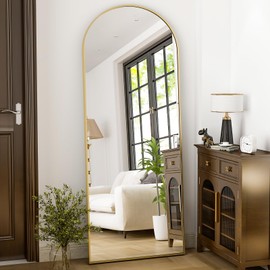 HARRITPURE 64"x21" Full Length Mirror Arched Full Mirror Free Standing Leaning Mirror Wall-Mounted Mirror Aluminum Frame Modern Mirrors for Living Room Bedroom Cloakroom, Gold