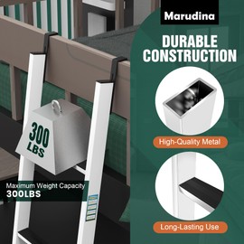 Marudina Pre-Assembled 4-Step Ladder with 1.2" Hooks, 57"-61" Height Range, Heavy-Duty Metal Frame, 300 lbs Capacity, Anti-Slip, Easy to Clean – Perfect for Bunk Beds, Dorms, and Kids' Rooms (White)