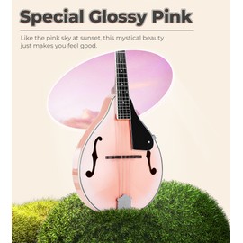 Vangoa Mandolin instrument A Style Mandolin Musical Instrument for Beginners Kids Adults, 8 String Acoustic Mahogany Starter Kits, Pink