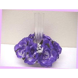 Artificial 2 Purple Candle Rings Roses Center Pieces Artificial Silk Flowers 3" 4005 Pu Bouquet Realistic Flower Arrangements Craft Art Decor Plant for Party Home Wedding Decoration