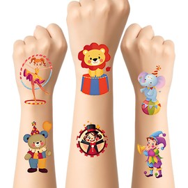 10 Sheets Carnival Temporary Tattoos for Kids - Circus Clown & Animal Themed Fake Tattoo Stickers, Birthday Party Favors & Decorations (Multiple Designs).